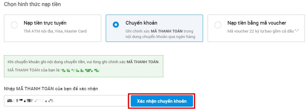 Hình thức chuyển khoản